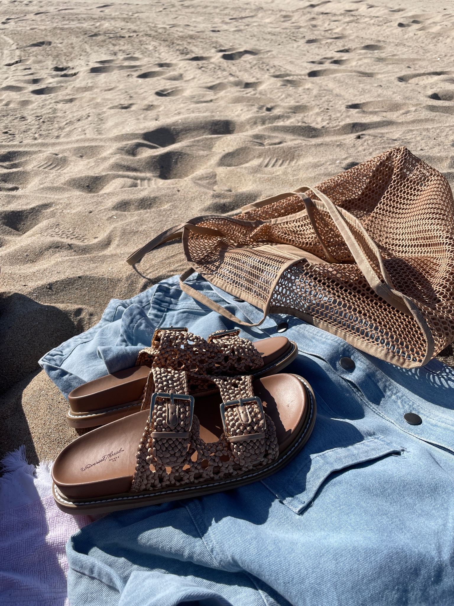 In love with these new Target crochet sandals. I’ve worn them 2x in a row and they’re so comfortable. 

True to size. Ordered 7.5 ✨

Tote/ jean shacket is SwaggingMomma.com 🛍️