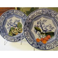 Four Italian Blue Bird Dessert Plates, Lemons, Cherries, Kiwi, & Strawberry Theme, White Decor | Etsy (US)