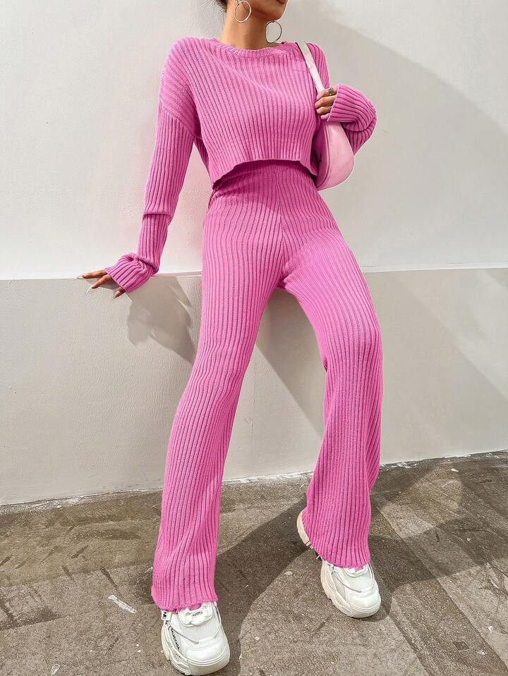 SHEIN EZwear Pullover mit Drop Shoulder & Strick Hose | SHEIN