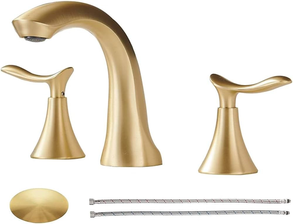 Comllen Brushed Gold Bathroom Sink Faucet 3 Hole, 2 Handle 3 Hole Widespread Bathroom Faucet, 8 I... | Amazon (US)