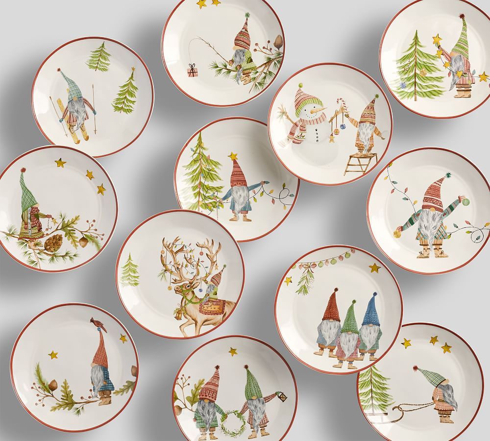 Forest Gnome 12 Days of Christmas Stoneware Appetizer Plates | Pottery Barn (US)