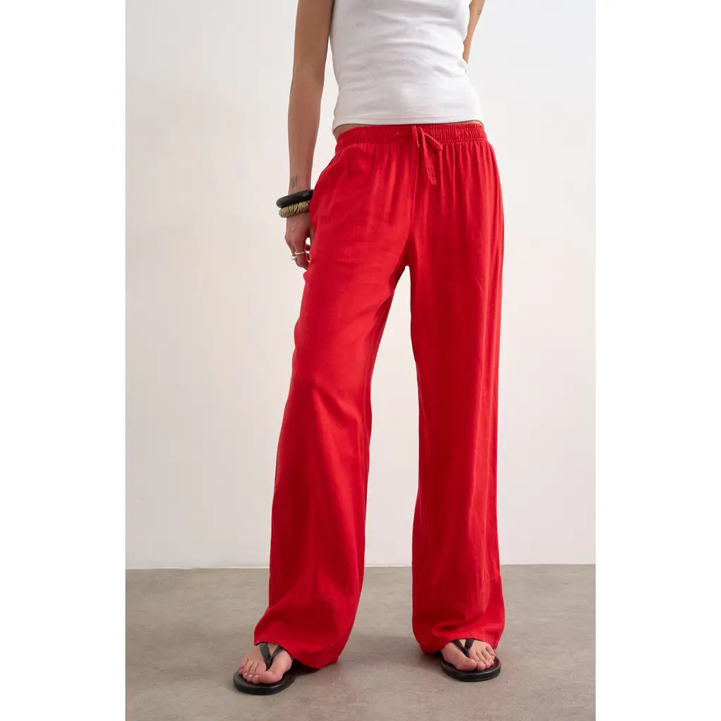 Topshop Linen Blend Straight Leg Pants in Red at Nordstrom, Size 10 Us | Nordstrom