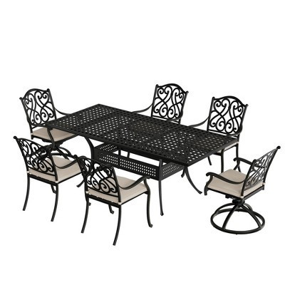 Mondawe 7 Pieces Rectangular Outdoor Dining Set with 2 Swivel Chair & 4 Dining Chair, Beige | Target