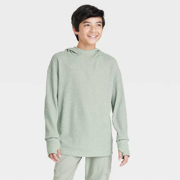 Boys' Long Sleeve Waffle Hooded Sweatshirt - All in Motion™ | Target