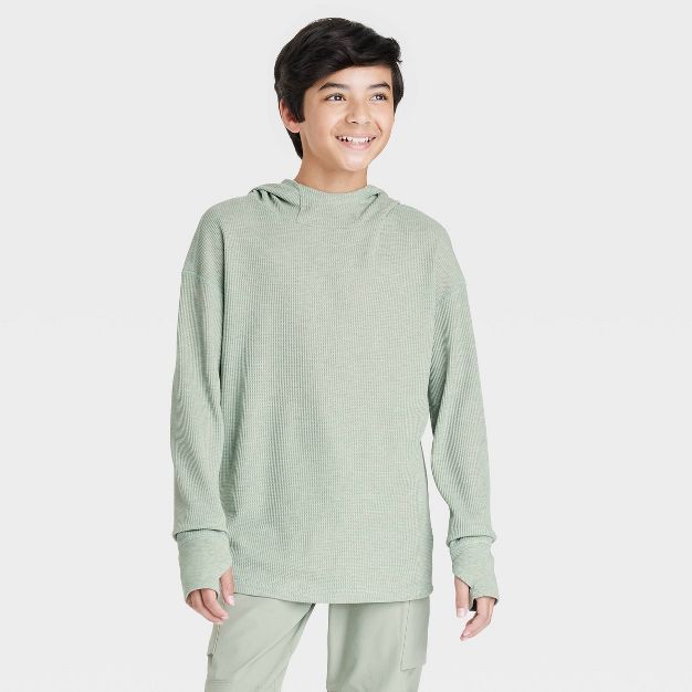 Boys' Long Sleeve Waffle Hooded Sweatshirt - All in Motion™ | Target