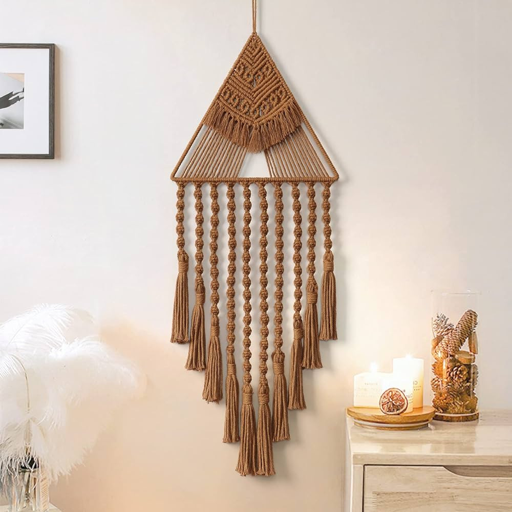LOMOHOO Macrame Woven Wall Hanging Dream Catcher Triangle Tassel Geometric Art Boho Backdrop Bohemia | Amazon (US)
