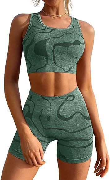 GXIN Women's Workout 2 Piece Outfits High Waist Running Shorts Seamless Gym Yoga Sports Bra | Amazon (US)