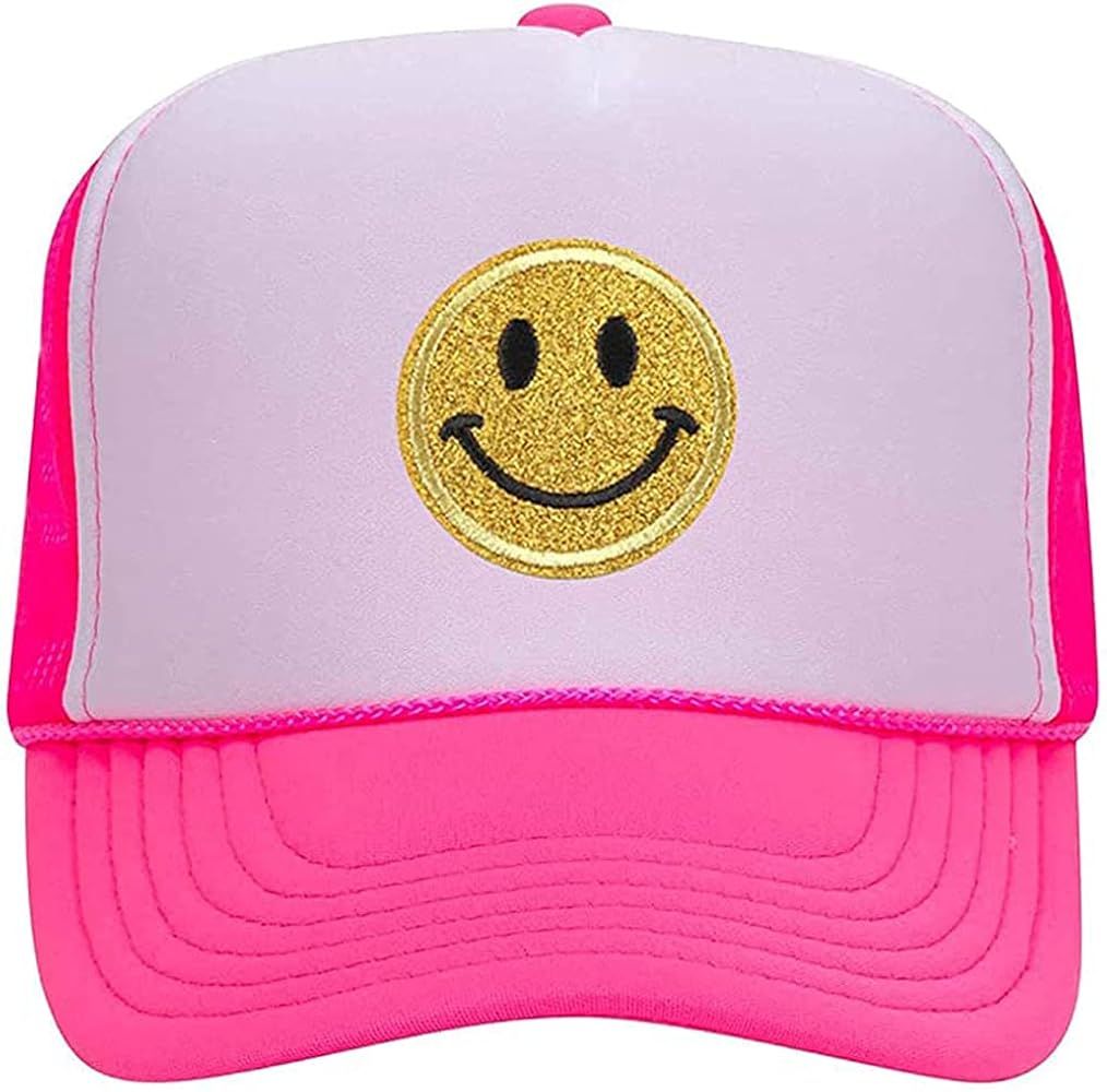 Lin Su Fashion Smiley Face Sequins Printing Neon High Crown Foam Mesh Back Trucker Hat-for Men an... | Amazon (US)