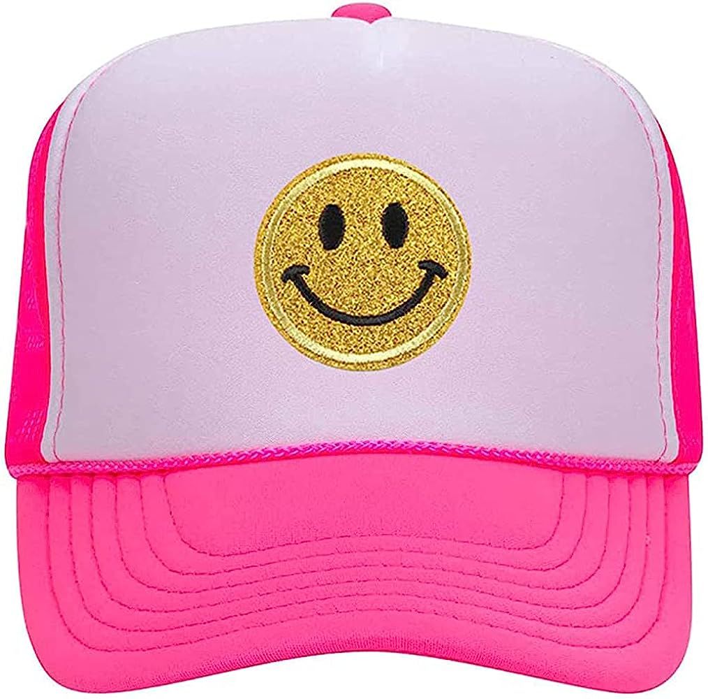 Lin Su Fashion Smiley Face Sequins Printing Neon High Crown Foam Mesh Back Trucker Hat-for Men an... | Amazon (US)