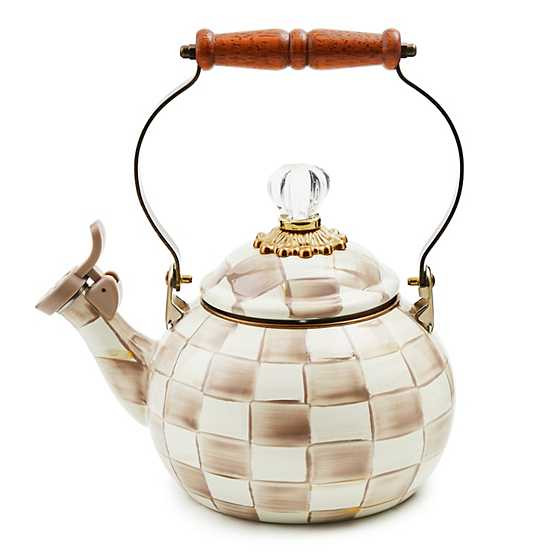 Mocha Check Whistling Tea Kettle | MacKenzie-Childs