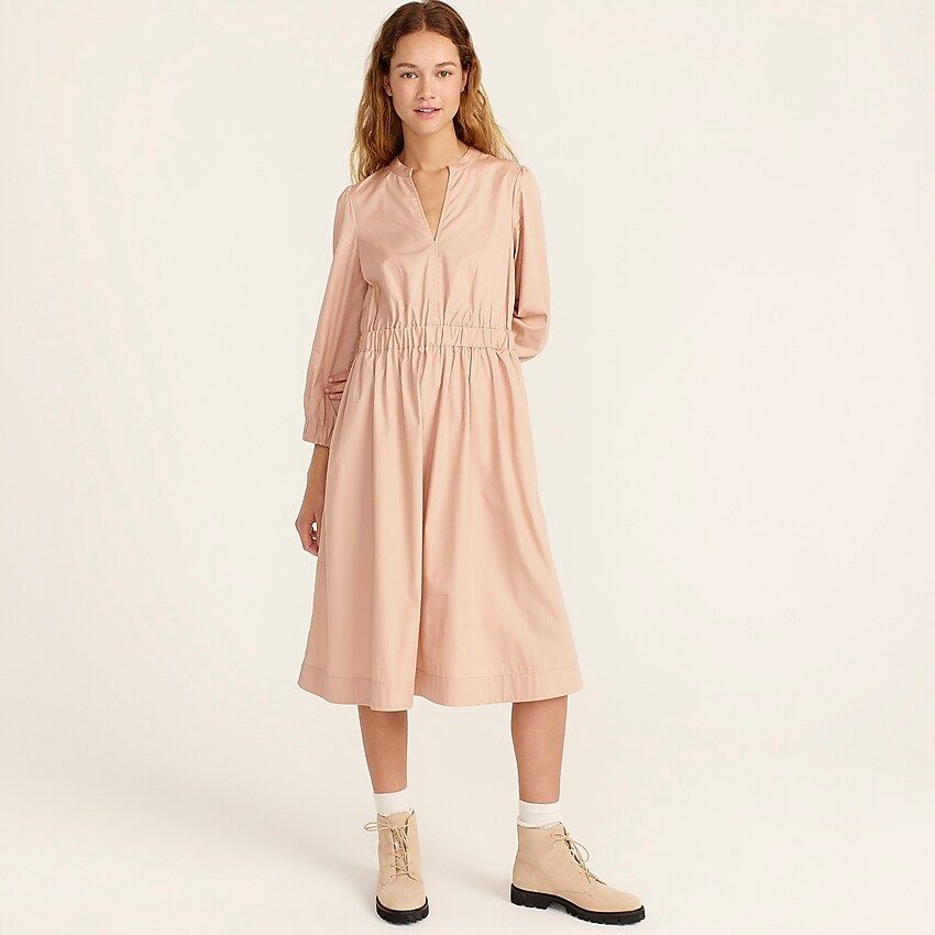 Cinched-waist cotton poplin midi dress | J.Crew US