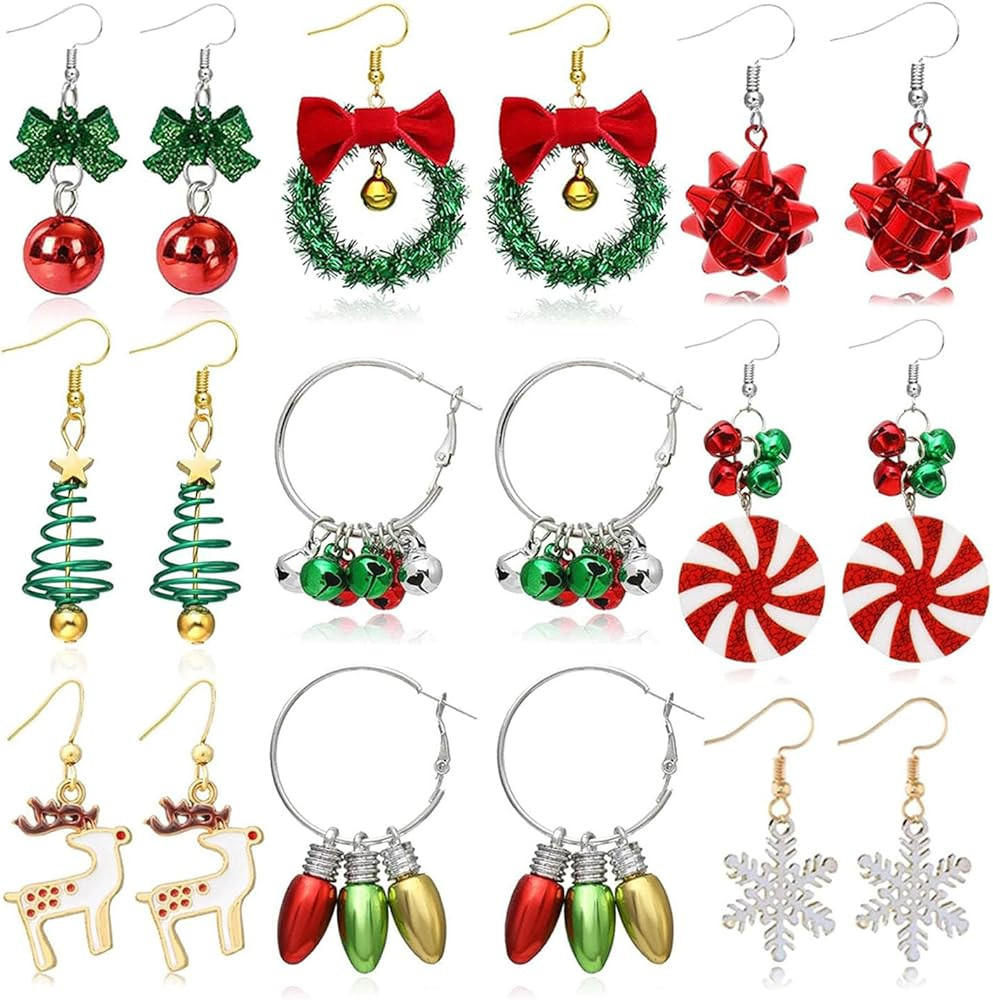 Christmas Earrings for Women Stuff Best Christmas Gifts 2025 Jingle Bells Tree Deer Santa Candy S... | Amazon (US)