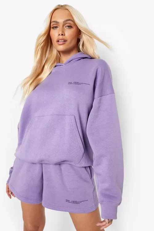 Text Print Hooded Short Tracksut | Boohoo.com (UK & IE)