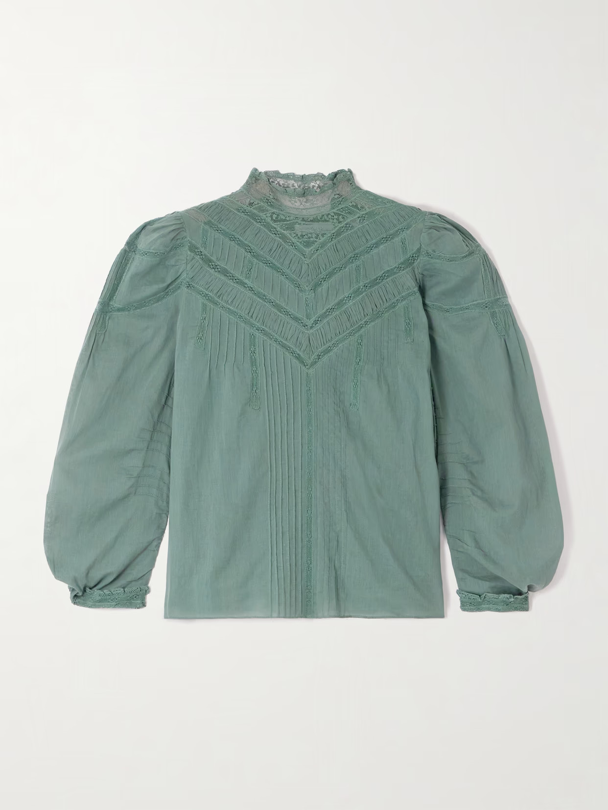 DÔEN - Adelphine Crochet-trimmed Pintucked Organic Cotton-voile Blouse - Blue | NET-A-PORTER (US)
