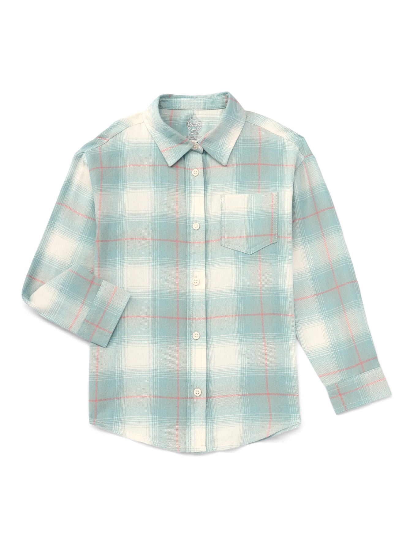 Wonder Nation Girls Long Sleeve Flannel Shirt, Sizes 4-18 & Plus | Walmart (US)