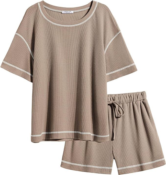 Ekouaer Pajama Sets for Women 2 Piece Sets Outfits Waffle Knit Lounge Set Two Piece Loungewear Ma... | Amazon (US)