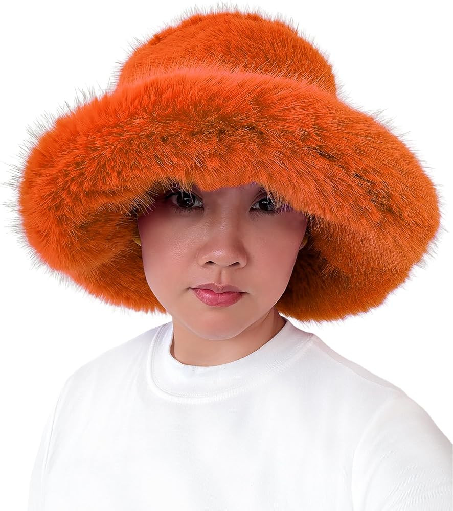 Lina & Lily Oversized Winter Faux Fur Bucket Hat for Women - Long Pile Fur Wide Moldable Brim | Amazon (US)