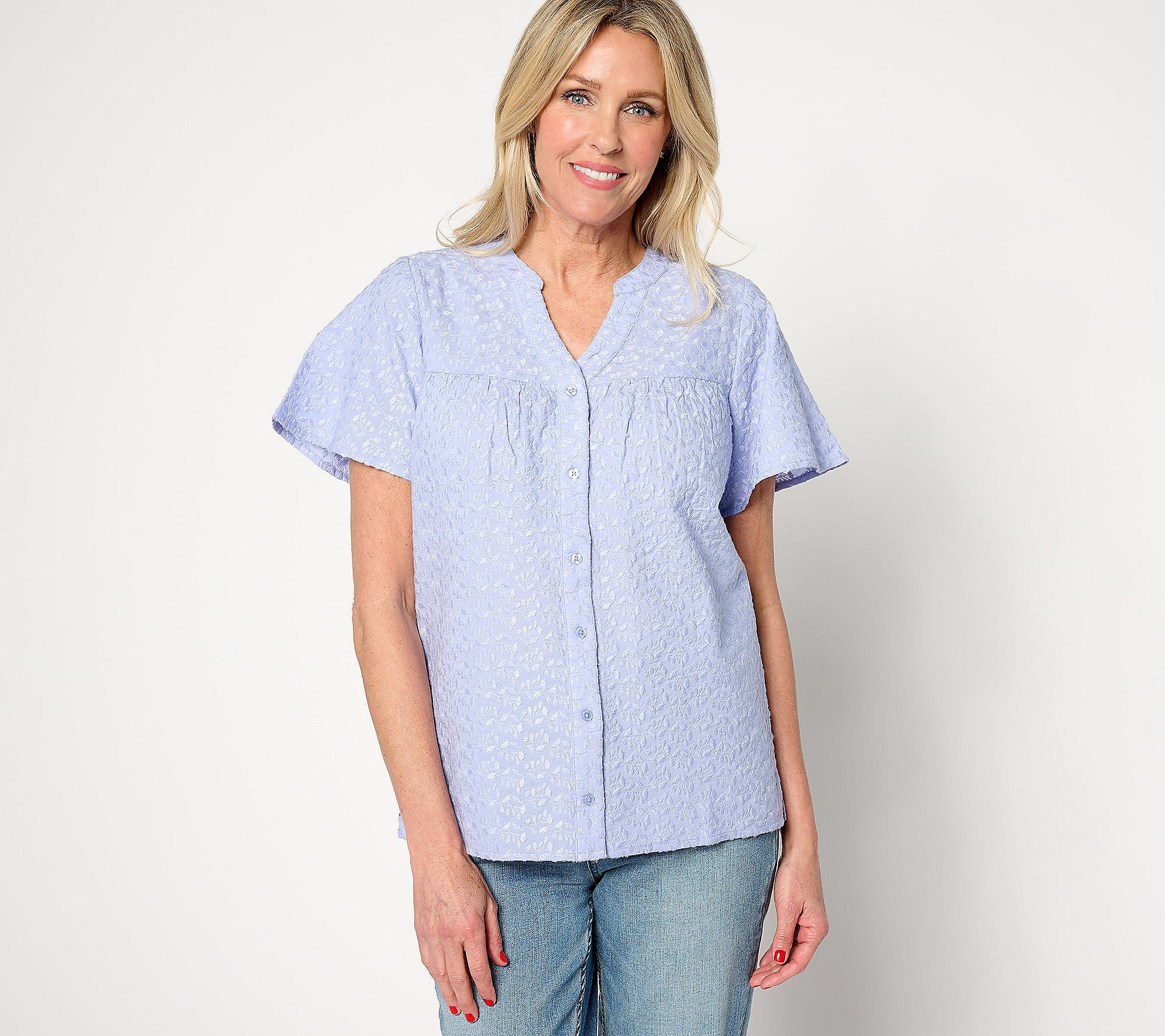 Denim & Co. Adaptive Allover EmbroideredCotton Blouse | QVC