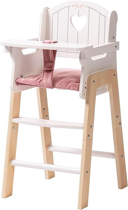 ROBOTIME Wooden Baby Doll High Chair, Pink Wooden Baby Doll Chair for 18 Inch Dolls, Pretend Play... | Amazon (US)