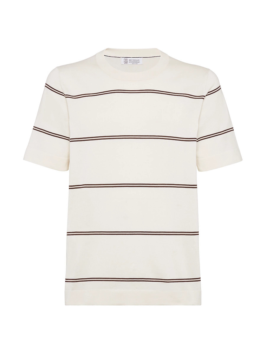 Men's Cotton Lightweight Knit T-Shirt with Stripes - Ecru - Size 32 | Saks Fifth Avenue