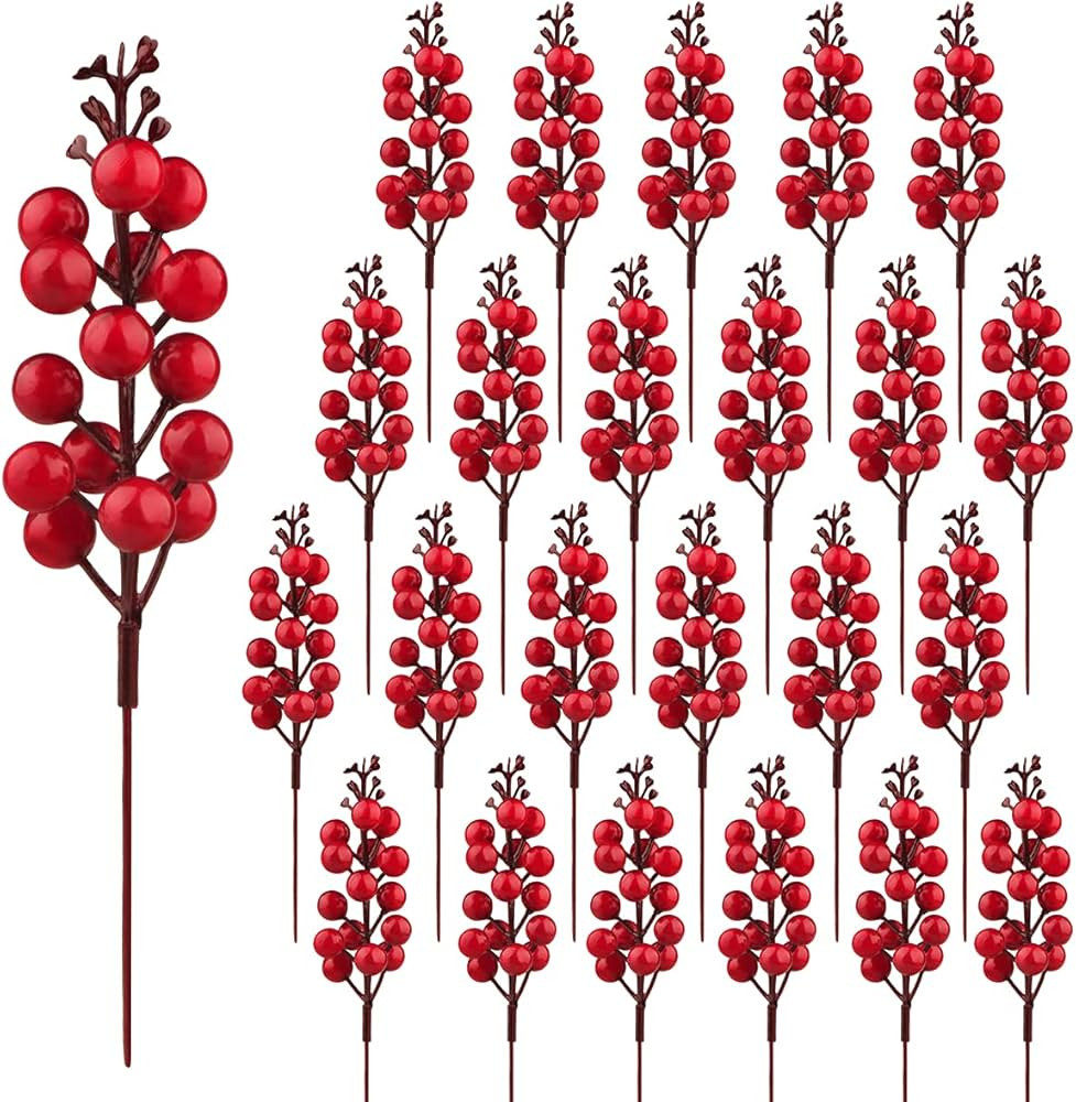 Amazon.com: 24 Pack Red Berry Stems, 7.5 Inch Artificial Burgundy Red Berry Picks Holly Red Berri... | Amazon (US)