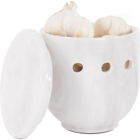 Radicaln White Marble Garlic Keeper with Lid – 4.5" Durable Natural Stone Garlic Storage Box, B... | Walmart (US)