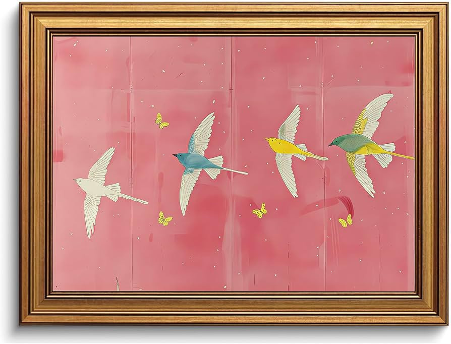 Gold Framed Wall Art Vintage Bird Pictures Girls Room Canvas Art Prints | Amazon (US)