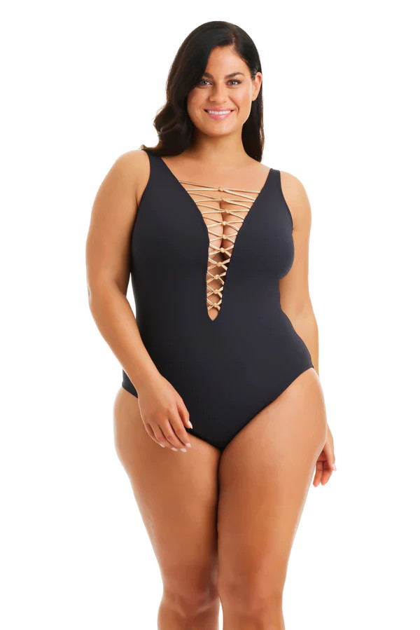 Kore One Piece High Neck Lace Down Swimsuit, Plus | Bleu Rod Beattie