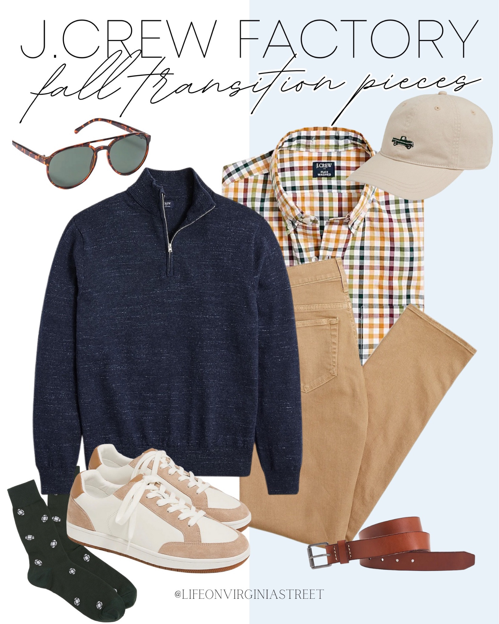 J. Crew Factory: Men's Outfit Edit

It's rare that I don't love J. Crew Factory's pieces and this time is no different! These are the perfect pieces for transitioning to fall! Your man will love them just as much as you!

Men's fashion, j. Crew factory men's, pullover sweater, plaid button up, khaki pants, sneakers, leather belt, everyday ball cap, football socks, sunglasses, fall fashion

#LTKstyletip #LTKmens #LTKSeasonal