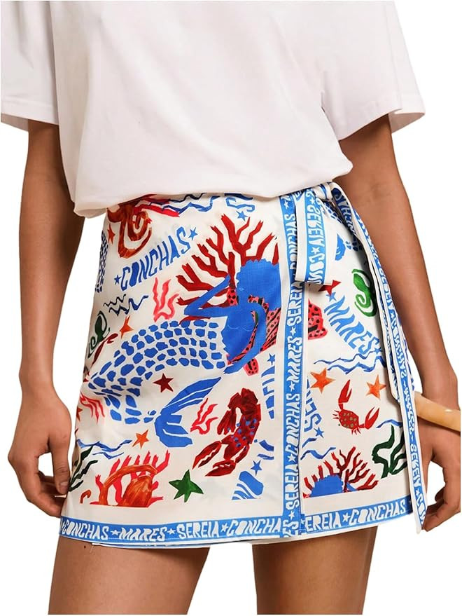 MAKEMECHIC Women's Summer Boho Wrap Mini Skirt Beach Vacation Short Skirts | Amazon (US)