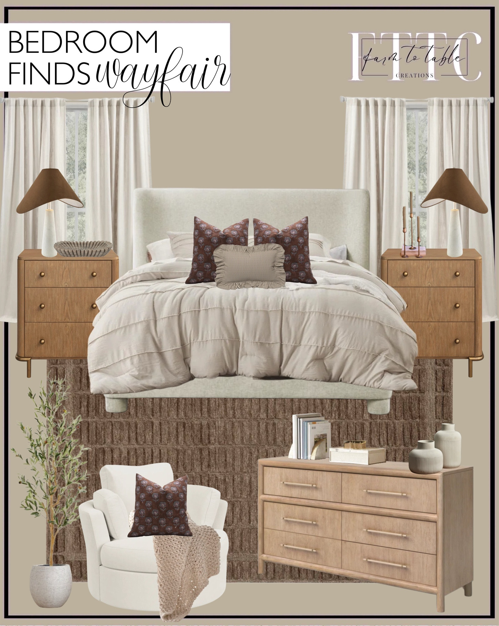 Wayfair Bedroom Finds. Follow @farmtotablecreations on Instagram for more inspiration.

Chris Loves Julia x Loloi Bradley Cocoa / Cocoa Area Rug. Hridhaan Upholstered Unfinished Wingback Bed. Maxine Nightstand. Striped Comforter Set. Rorrie Table Lamp. Lauren Ralph Lauren Vienna Light Filtering with Lining Back Tab/Rod Pocket Curtain Panel. Block Print Pillow cover. Ruffled Cotton Reversible Throw Pillow. Colleen 66'' W 6 - Drawer Dresser. Ribbed Table Vase. Decorative books. Marble Book Ends. Rebeka 2 Piece Faux Leather Decorative Box Set. Faux olive Tree. Pot Planter. Swivel Barrel Chair. Vanderwall Handmade Marble Decorative Bowl. Metal Candlestick. Cotton Knitted Throw. 

Wayfair Bedroom | Dining Room | Dining Room Artwork | Bathroom Finds | Bedroom Finds | Bedroom Furniture | nightstands | Home Decor| Fireplace Decor | Spring Refresh |  Bedroom Finds | Neutral Stems | Spring Stems | Bookshelf Decor | Bedroom Space | Cozy Corner | Bathroom | Curated Entryway | Spring  Decor | End of Year Clearance | Trending Decor | Viral Decor  | Coffee Table Decor | Neutral Decor | Fall Stem Sale | Target Finds | Skinny Bench | Bedroom | Living Room | Breakfast Nook | Amazon Home | Target Sale | Loloi Rugs | Magnolia Home | console table | console table styling | faux stems | entryway space | front porch decor | neutral decor | entryway decor | cozy home | affordable decor |  home decor | home inspiration | console styling | entryway rug | cozy moody home | moody home decor | neutral home | bathroom decor | living room | spring decor | Hearth & Hand | Studio McGee | 2025 Home Trends | trending home | Crate&Barrel 


#LTKFindsUnder50 #LTKSaleAlert #LTKHome