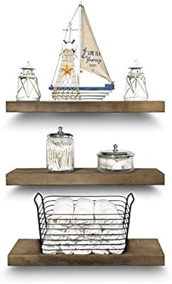 Rustic Farmhouse 3 Tier Floating Wood Shelf - Real Hardwood Floating Wall Shelves (Set of 3), Har... | Amazon (US)