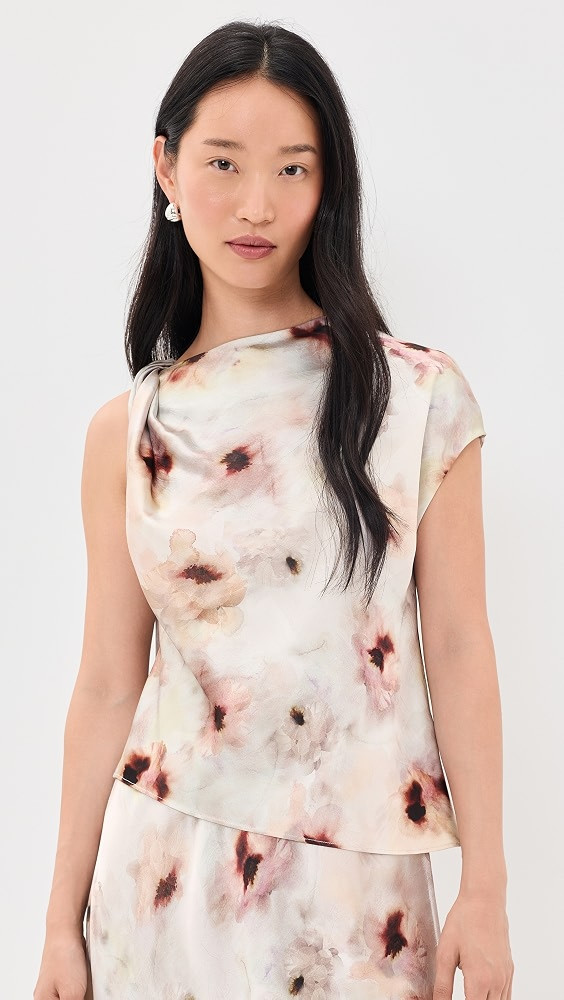 Watercolor Floral Twist Shoulder Top | Shopbop