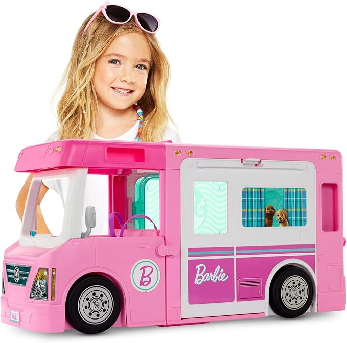 Barbie Camper Playset, 3-in-1 DreamCamper with Pool & 50 Accessories, Transforms into Doll-Sized ... | Amazon (US)