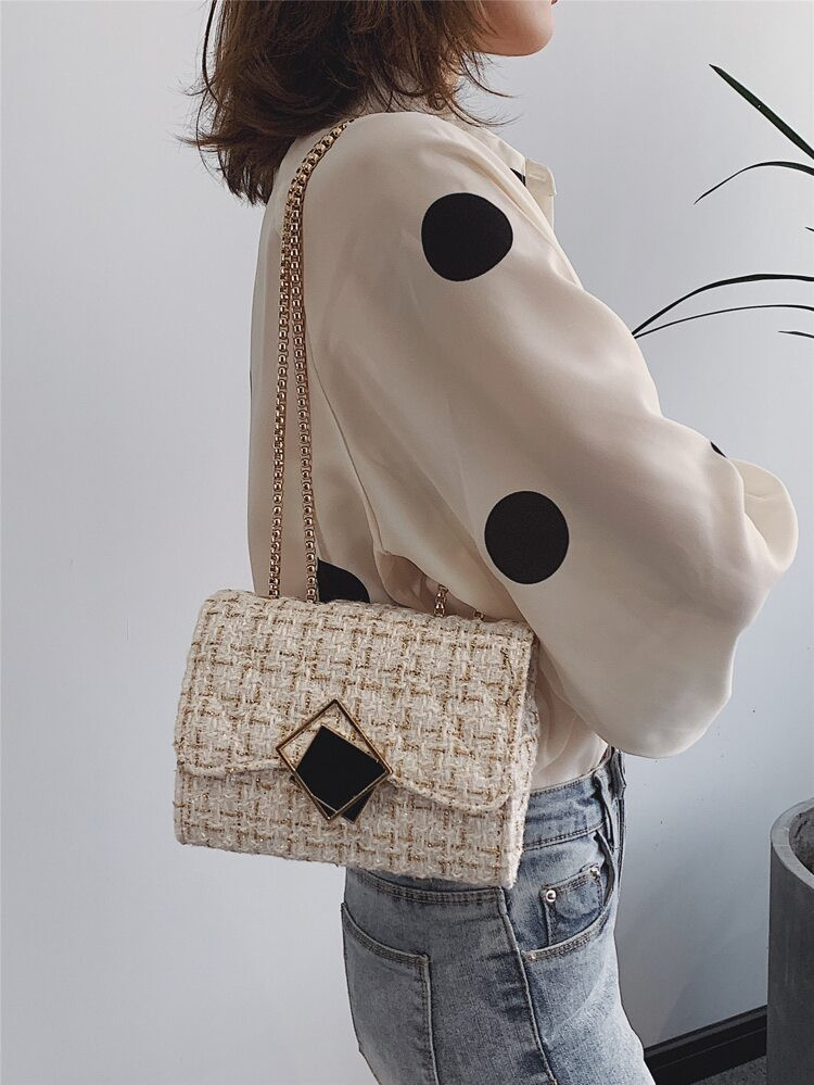 Tweed Plaid Flap Chain Bag | SHEIN