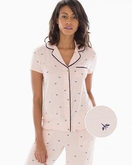 Short Sleeve Grosgrain Trim Notch Collar Pajama Top Dragonfly Peach Blossom | Soma Intimates