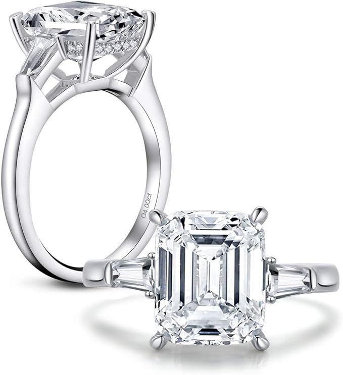 AINUOSHI 3 Carat/ 4 Carat Engagement Anniversary Ring, Emerald / Asscher Cut, 3 Stones Cubic Zirc... | Amazon (US)