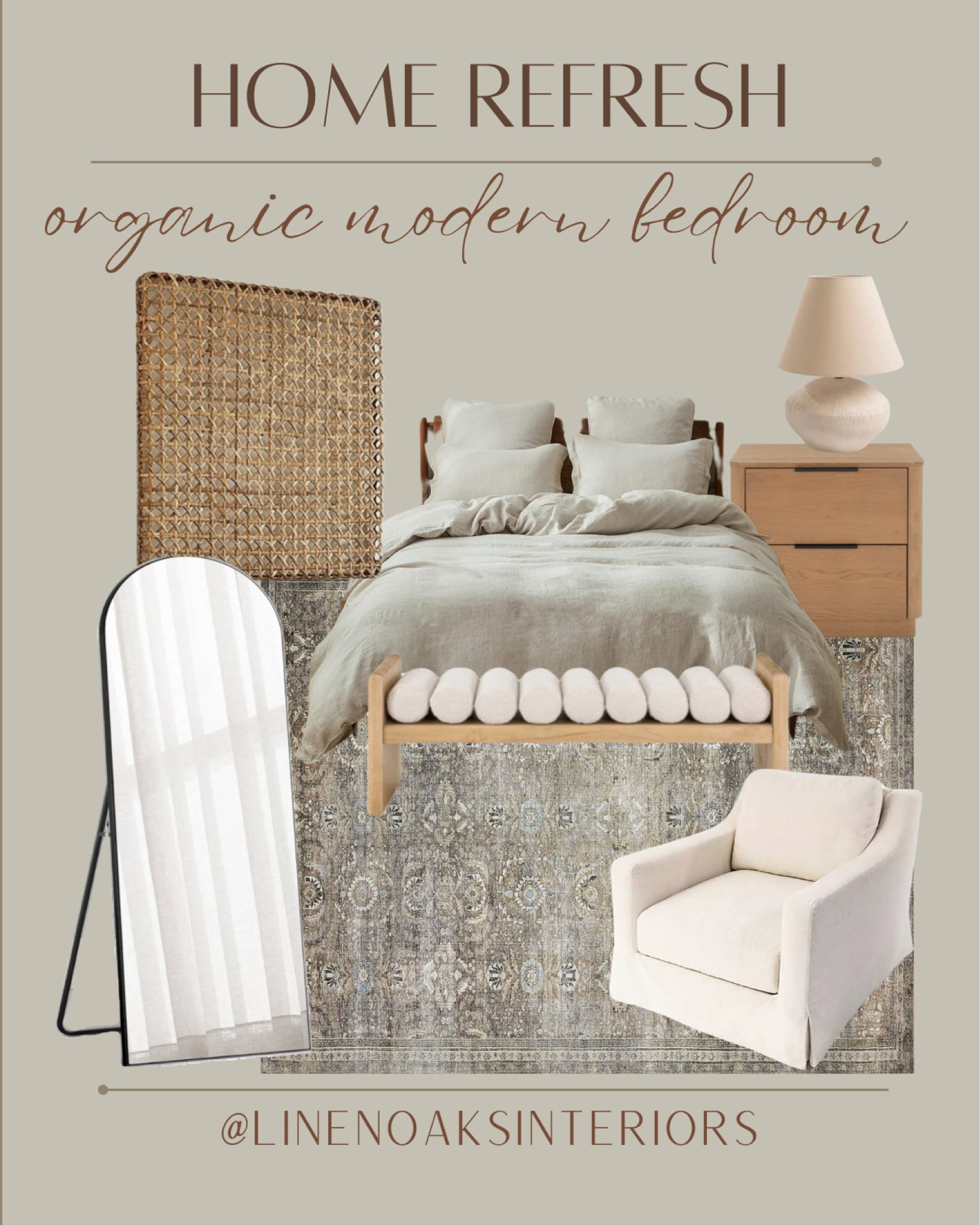 Home Refresh Organic Modern Bedroom



Antique/moss loloi rug
Oversized black arch floor mirror
Prairie basket wall art
Cream textured table lamp
Linen duvet comforter set
Upholstered swivel accent chair
Wood and bouclé bench
Modern two drawer wood nightstand


#LTKhome #LTKstyletip