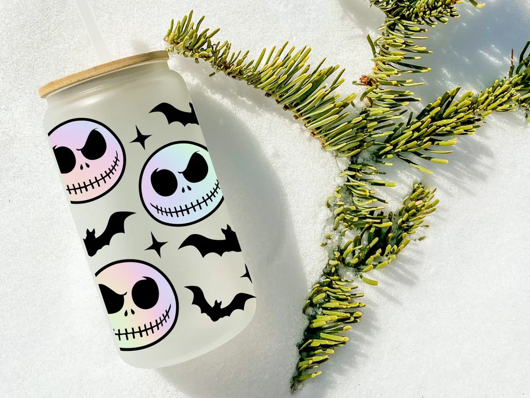 Skeleton Jack Libbey Glass | Spooky Halloween Reusable 16oz. Iced Coffee Tumbler | Nightmare Befo... | Etsy (US)
