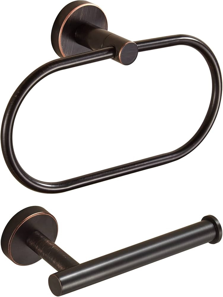Bronze Toilet Paper Holder Hand Towel Holder, Oil Rubbed Towel Ring Toilet Tissue Holder Set, Far... | Amazon (US)
