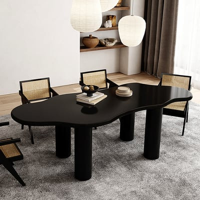 71" Black Dining Table 6 Seater Japandi Irregular Dining Room Table 4-Leg-Homary | Homary