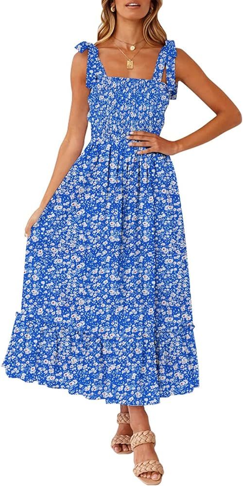 Infashule Summer Dresses 2023 Boho Maxi Ruffle Dresses Smocked Dress for Women | Amazon (US)