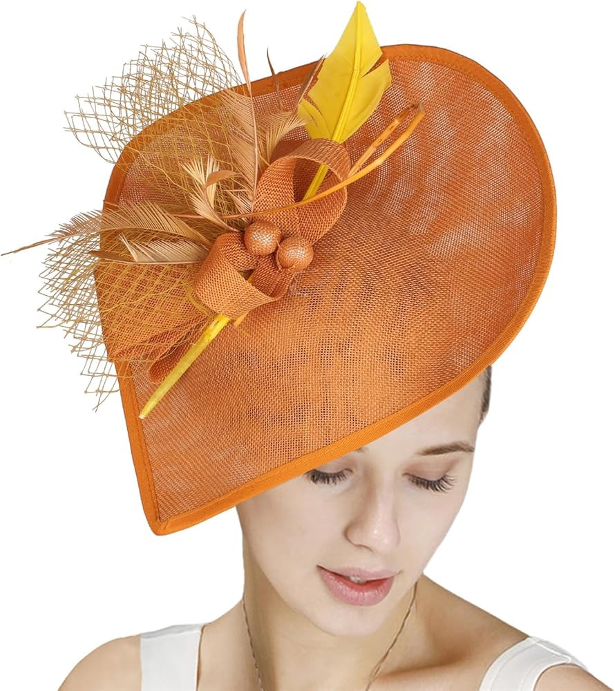 GIBZ Women's Wide Brim Fascinator Elegant Tea Party Headband Derby Hat with Mesh Feather Wedding ... | Amazon (US)