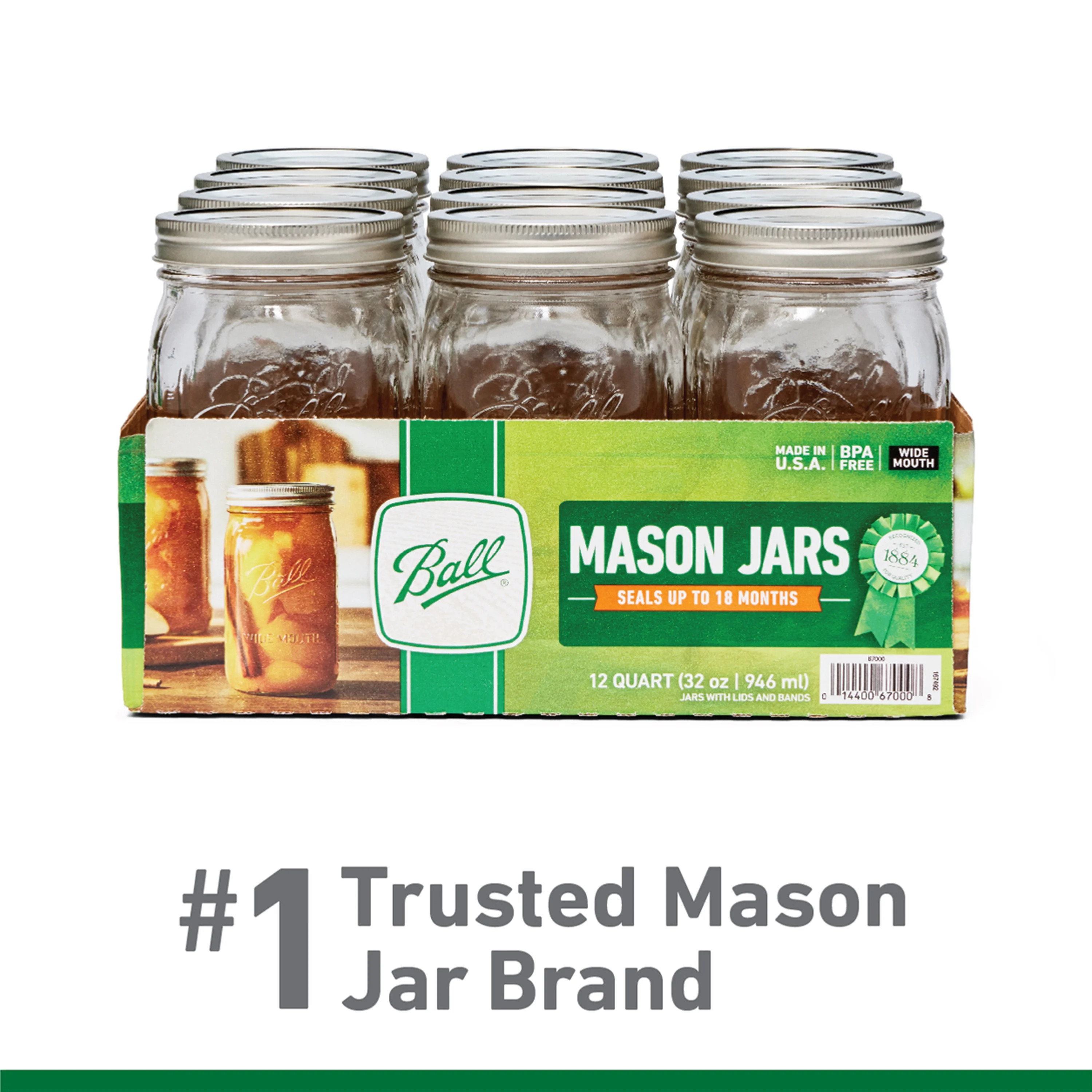 Ball®Wide Mouth Quart 32oz. Glass Mason Jars with Lids and Bands, 12 Count | Walmart (US)