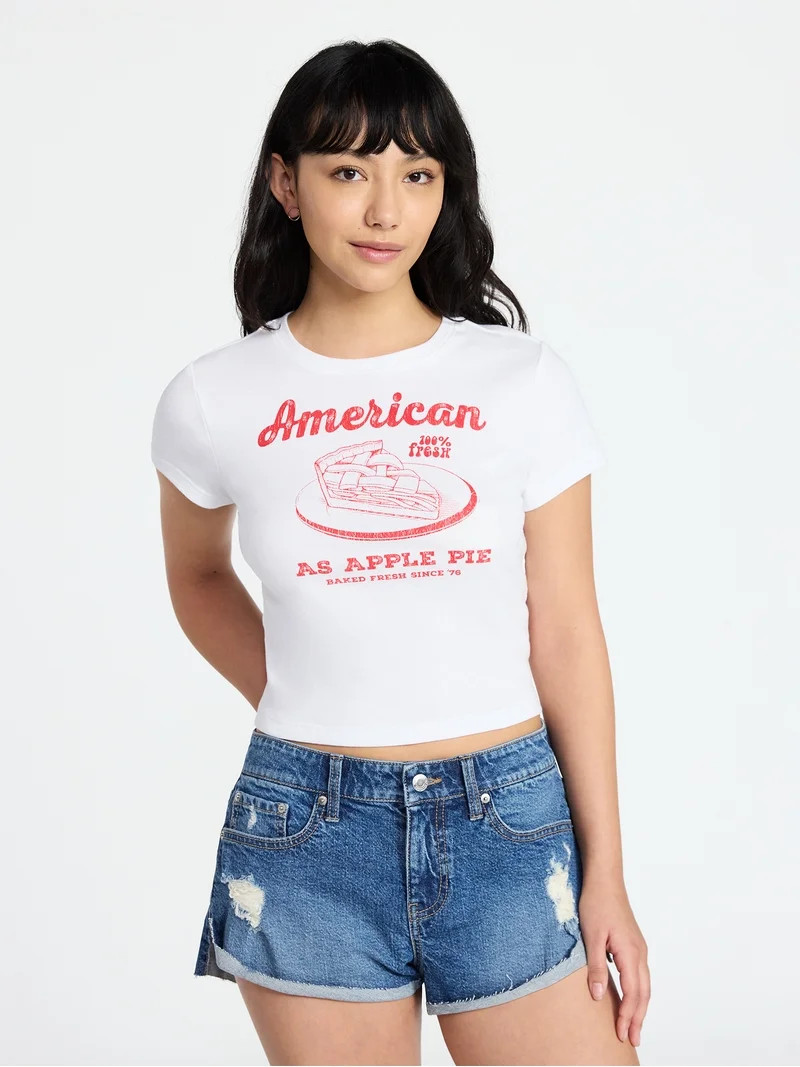 No Boundaries Americana Graphic Baby Tee, Women's and Women's Plus XXS-4X | Walmart (US)