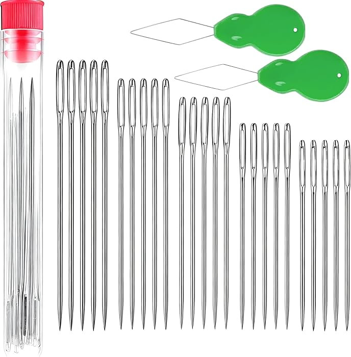 25Pcs Large Eye Sewing Sharp Needles - Steel Needles for Hand Sewing Quilting & Embroidery Big Ey... | Amazon (US)