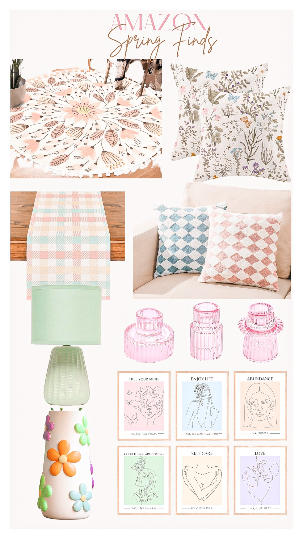 Amazon Spring Finds 
🌸 🌸🌸🌸🌸🌸🌸

I love pastel colored spring decor 💛

Amazon finds, Amazon must have, home decor, home finds, spring decor, area rug, spring rug, spring pillows, throw pillows, table runner, table cloth, lamp, green lamp, wall decor, wall art, flower cases, pink vases, Easter decor, floral vase 

#LTKGiftGuide #LTKSeasonal #LTKstyletip
