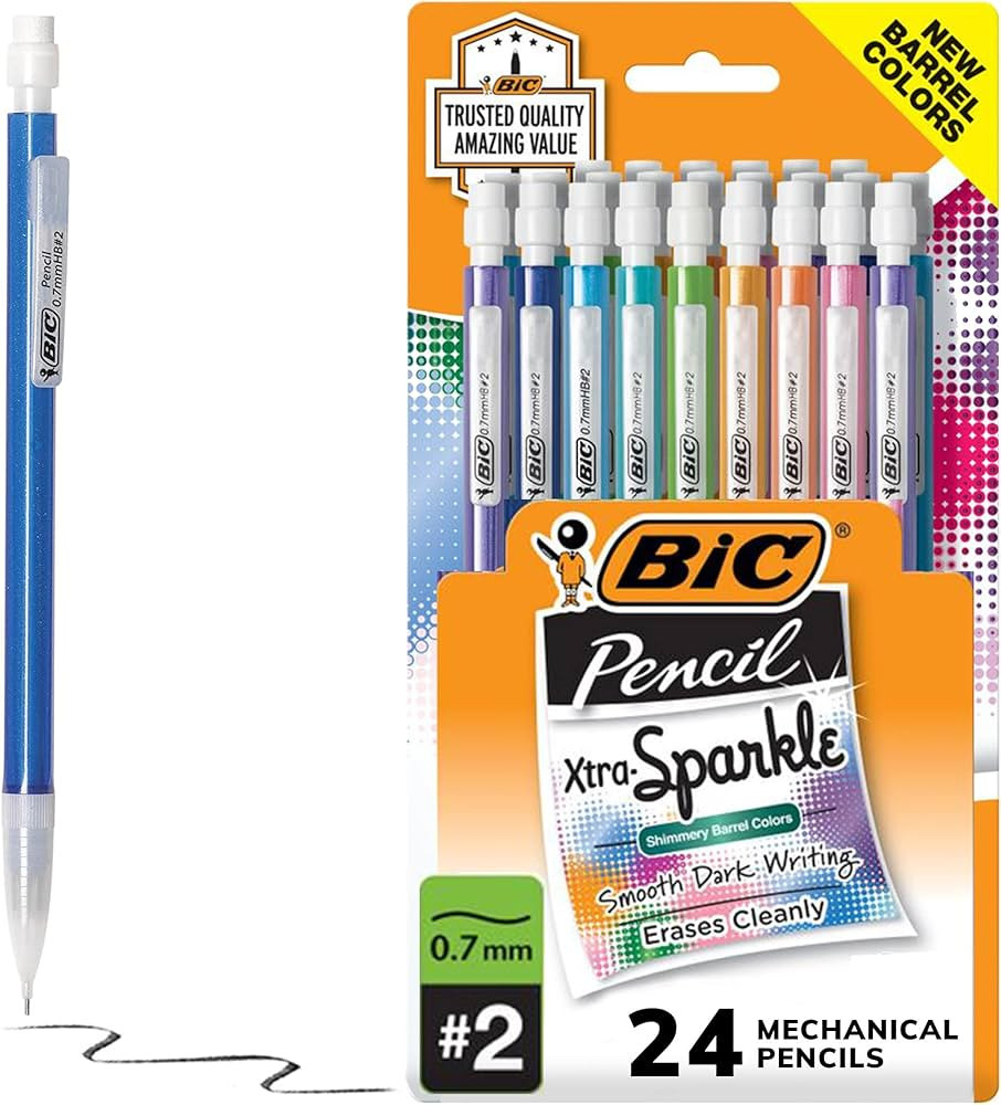 BIC Xtra-Sparkle Number 2 Mechanical Pencils With Erasers (MPLP241-BLK), Medium Point (0.7mm), 24... | Amazon (US)