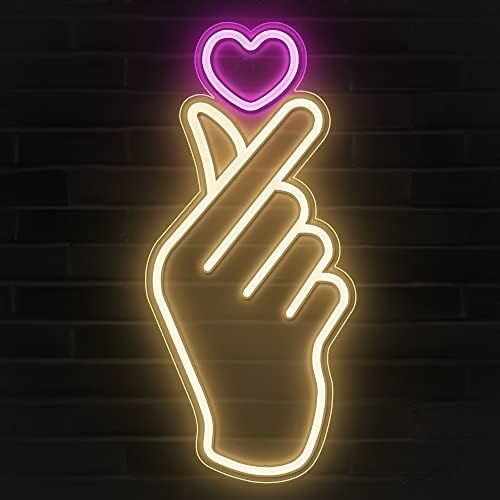 Lumoonosity Finger Heart Neon Signs - Premium K-Pop Heart Hand Led Sign - Pink & Warm White K-Dra... | Amazon (US)