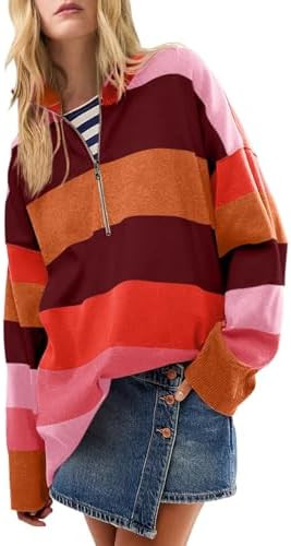 Yousify Oversized Womens Sweaters Fall 2025 Half Zipper Turtleneck Sweater Long Sleeve Tops S-2XL | Amazon (US)